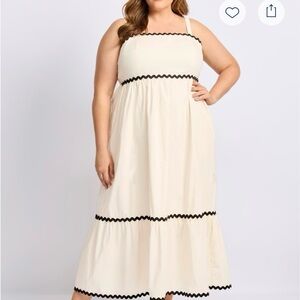 Elegant Cream Maxi Dress with Black Trim